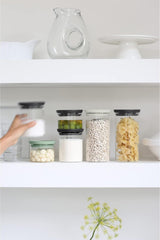 Brabantia - Récipient en verre empilable avec couvercle - Lot de 3 - Conservation des aliments - Garde les aliments frais plus longtemps - Joint en silicone - Passe au lave-vaisselle - Gris foncé/Gris clair/Vert jade - Boîtes de conservation alimentaire 0,3L/0,6L/1,1L Naty Shop
