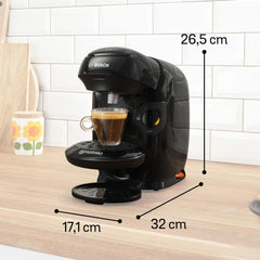 Bosch Tassimo Style TAS112E Machine à expresso à capsules, plus de 70 boissons, convient à toutes les tailles de tasses, entièrement automatique, durable, peu encombrant, 1400 W, noir