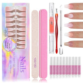 Kit de 150 faux ongles dégradés – 5 couleurs ombrées, ongles artificiels autocollants – Couverture complète pour femmes et filles – Faux ongles brillants pour manucure DIY (carré)