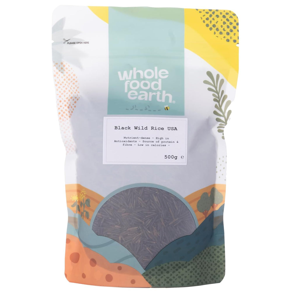 Wholefood Earth USA Riz sauvage noir – Sans OGM – Naturel – Végétalien – Sans produits laitiers – Sans sucre ajouté, 500 g