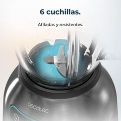 Cecotec Batteur sur socle Power Black Titanium 2200MAX Smooth, 2200 W Puissance Maximale, 6 Klingen Aus Edelstahl, Fonction Ice-Crush, Fonction Turbo et Smoothie, Fonction Autoclean Cuisine Naty Shop