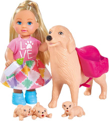 Simba 105733072 - Evi Love Dog Sitter avec chien et trois chiots, accessoires, poupée mannequin, 12 cm, pour enfants à partir de 3 ans