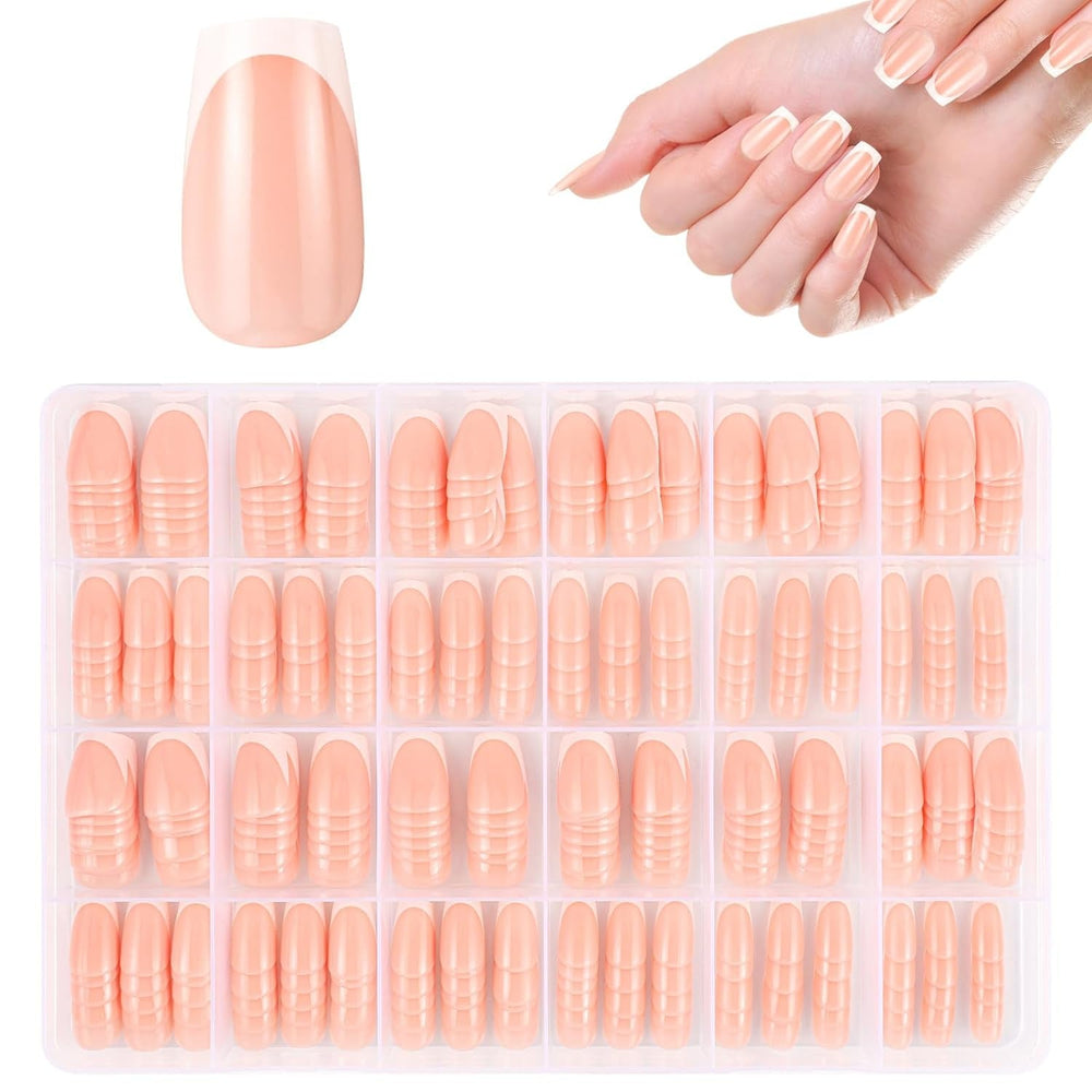 360 pièces d'ongles artificiels français, faux ongles rectangulaires moyens avec fausse lime à ongles, pointes naturelles à presser pour dames et femmes