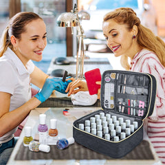 Sac organisateur de vernis à ongles, boîte de rangement double de vernis à ongles, organisateur de coffre pour le design des ongles, sacs cosmétiques pour 30 flacons de base Neonail (15 ml-0,5 fl. oz) et 1 lampe à ongles (noir)
