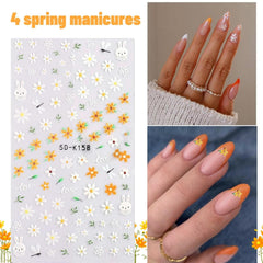 Set d'autocollants pour ongles pour le design des ongles, 4 feuilles de thèmes de décoration pour ongles, parfaits pour les ongles en gel 3D et les bandes de gel UV