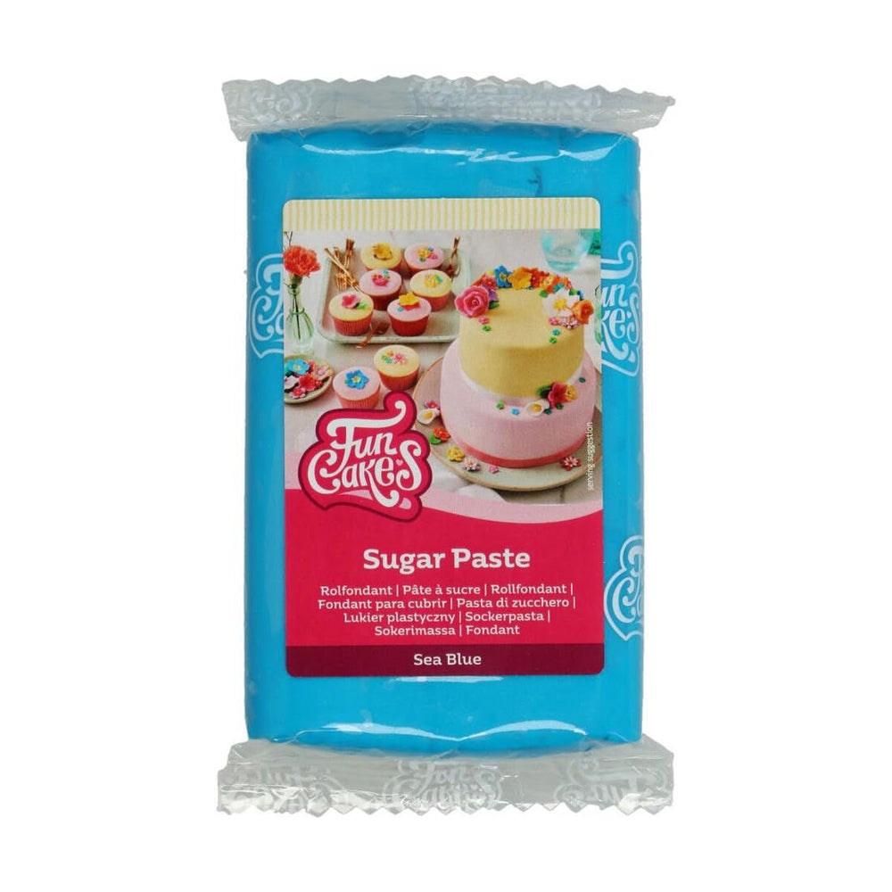 Fondant laminé FunCakes Sea Blue : facile à utiliser, lisse, flexible, doux et pliable, parfait pour la décoration de gâteaux, halal, casher et sans gluten, 250 g Naty Shop Titre par défaut Pâte à sucre