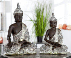 GILDE Sculpture décorative Bouddha Assis - Méditation - marron/blanc - Hauteur 29 cm Statuettes et sculptures Naty Shop