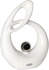 GILDE Sculpture décorative en céramique Life - figurine blanc émaillé blanc/argent avec boule argentée - hauteur 22 cm Statuettes et sculptures Naty Shop
