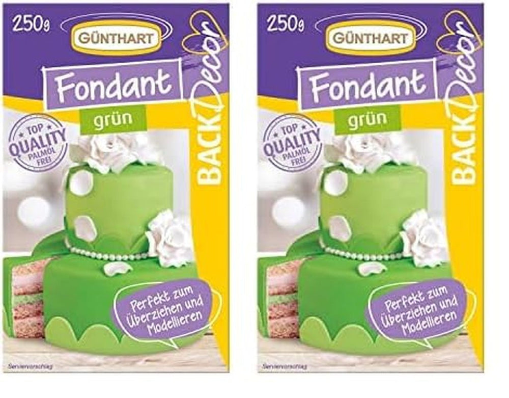 Günthart BackDecor 250 Fondant Vert 100% Vegan Sans Huile de Palme Indéchirable Pour Recouvrir Gâteaux et Pâtisseries Adapté au Modelage Pack de 2 (1 x 250g) Pâte à Sucre Naty Shop Greetings 250G (Pack de 2)