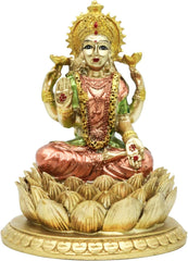 Sculpture de lotus de la déesse hindoue Laxmi – Statue du Seigneur indien Lakshmi Puja – Figurines d'idole Murti de l'Inde Pooja Article Cadeaux Diwali Statuettes et sculptures Naty Shop Titre par défaut