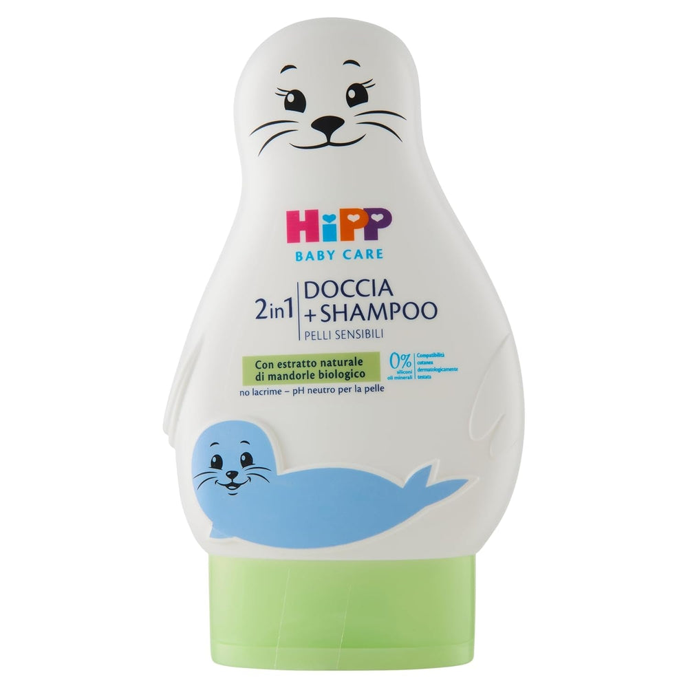 HiPP - Baby Care Shampoing douche pour enfants en forme de sceau rigolo, nettoie en douceur le corps et les cheveux, pH neutre, à l'extrait d'amande bio, 1 flacon de 200 ml Enfants - Bain et Soin Naty Shop 200 Ml (1 pack)