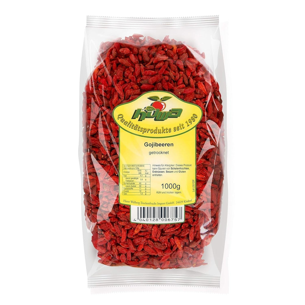 Baies de Goji Howa Premium 1 KG sèches - non traitées, naturelles - superaliment d'Asie - idéal pour cuisiner, pâtisserie ou comme collation saine - Baies de Goji 1000 g Produits déshydratés Naty Shop Titre par défaut