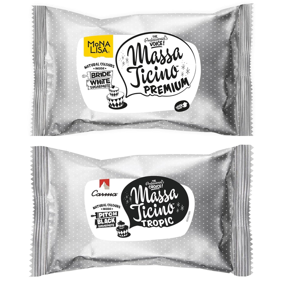 Massa Ticino Set 1x Fondant blanc 250g et 1x Fondant noir 250g - Pâte à sucre premium pour gâteaux, fondants en rouleaux - Parfait pour les gâteaux, le modelage et les décorations - Fondant pour boulangers professionnels et amateurs Pâte à sucre Naty Shop Default Title