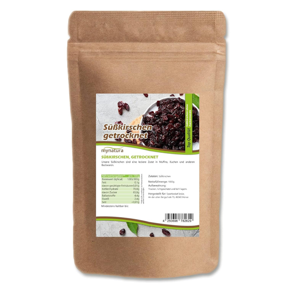 Cerises sucrées, séchées et sans pépins Mynatura I Non sucrées I Fruits secs I Sans additifs I Cuisson I Cerises I Snack I Muesli I Vegan I Sachet (1x 1000g) Produits déshydratés Naty Shop 1X 1000G