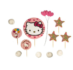 Hello Kitty set van 12 eetbare decoraties in suikerpasta voor feesttaarten