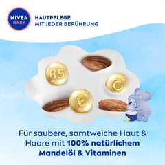 NIVEA BABY bain & shampoing tête aux pieds, shampoing doux vegan pour la peau et les cheveux des enfants à l'huile d'amande, gel douche relaxant à la formule hypoallergénique sans parabènes ni microplastiques (200 ml) Enfants - Bain et Soin Naty Shop