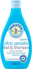 PENATEN Bain & Shampoing Ultra Sensible (400 ml), bain et shampoing pour bébé particulièrement doux pour la peau très sensible des bébés sujets aux névrodermites, gel douche et shampoing cheveux sans parfum ni colorants Enfants - Bain et Soin Naty Shop 400 Ml (1 pack) Gel lavant