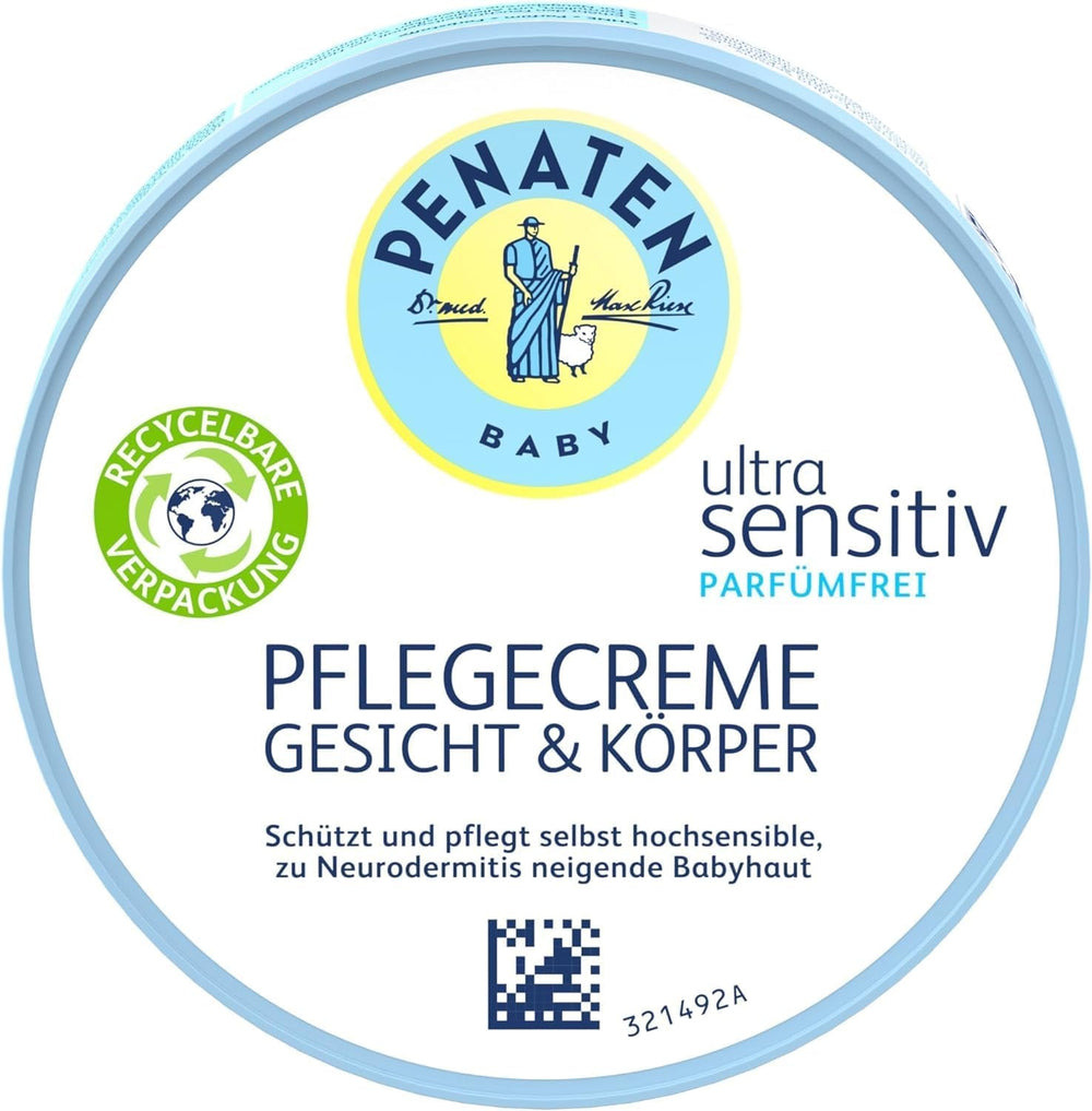 PENATEN Crème de Soin Ultra Sensible Visage & Corps (100 ml) crème visage et corps pour bébés sans parfum, crème hydratante protectrice et nourrissante pour la peau très sensible des bébés sujets aux névrodermites Enfants - Bain et Soin Naty Shop 100 Ml (1 pack) Pour peaux sensibles
