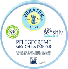PENATEN Crème de Soin Ultra Sensible Visage & Corps (100 ml) crème visage et corps pour bébés sans parfum, crème hydratante protectrice et nourrissante pour la peau très sensible des bébés sujets aux névrodermites Enfants - Bain et Soin Naty Shop 100 Ml (1 pack) Pour peaux sensibles