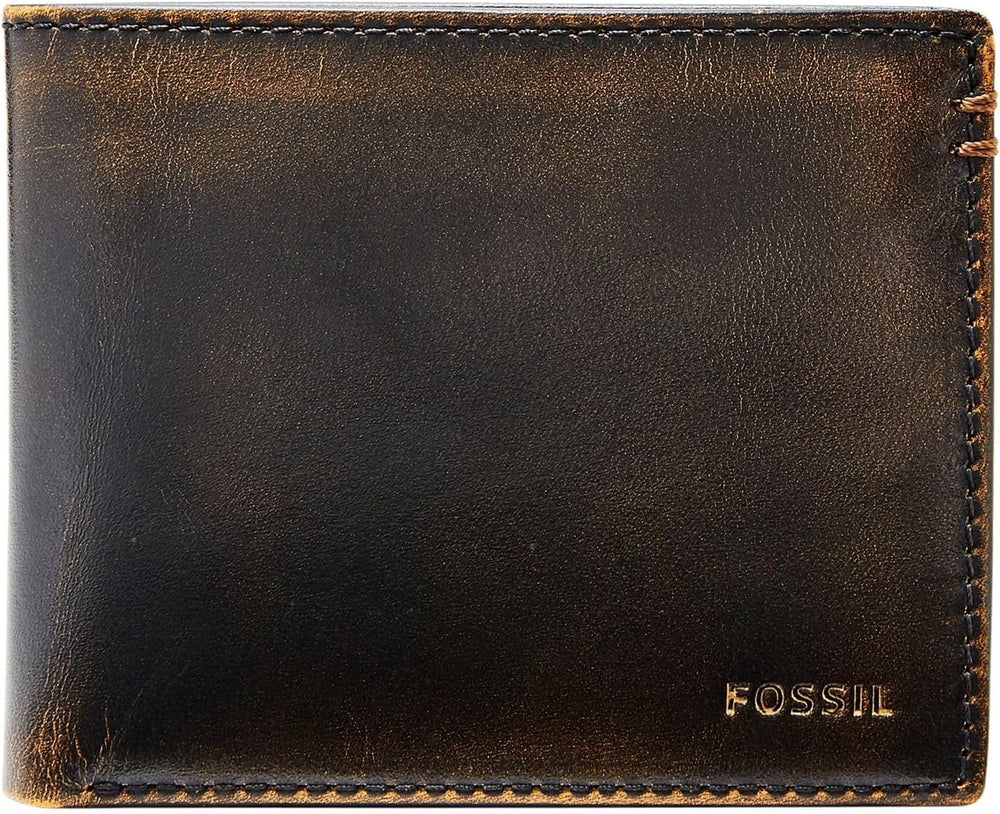 Portefeuille à deux volets en cuir Fossil Wade pour homme 11,43 cm L x 1,905 cm l x 8,89 cm H Naty Shop Portefeuille pour homme Noir