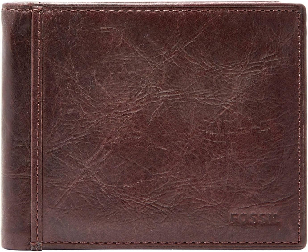 Portefeuille à deux volets en cuir Ingram pour hommes Fossil 11,43 cm L x 1,905 cm l x 8,89 cm H Portefeuille pour hommes Naty Shop marron