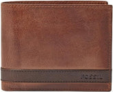 Portefeuille à deux volets en cuir Fossil Quinn pour hommes 11,43 cm L x 2,54 cm l x 9,525 cm H Portefeuille pour hommes Naty Shop marron