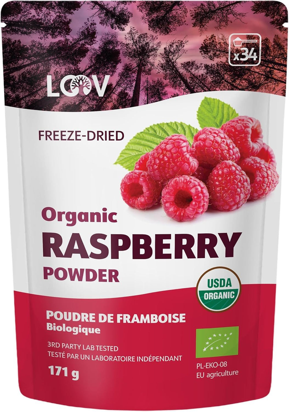 Poudre de framboise biologique 100 % de framboises entières Poudre de framboises lyophilisées 171 g d'Europe Approvisionnement 24 jours Sans sucre ajouté Naty Shop Produits déshydratés Titre par défaut