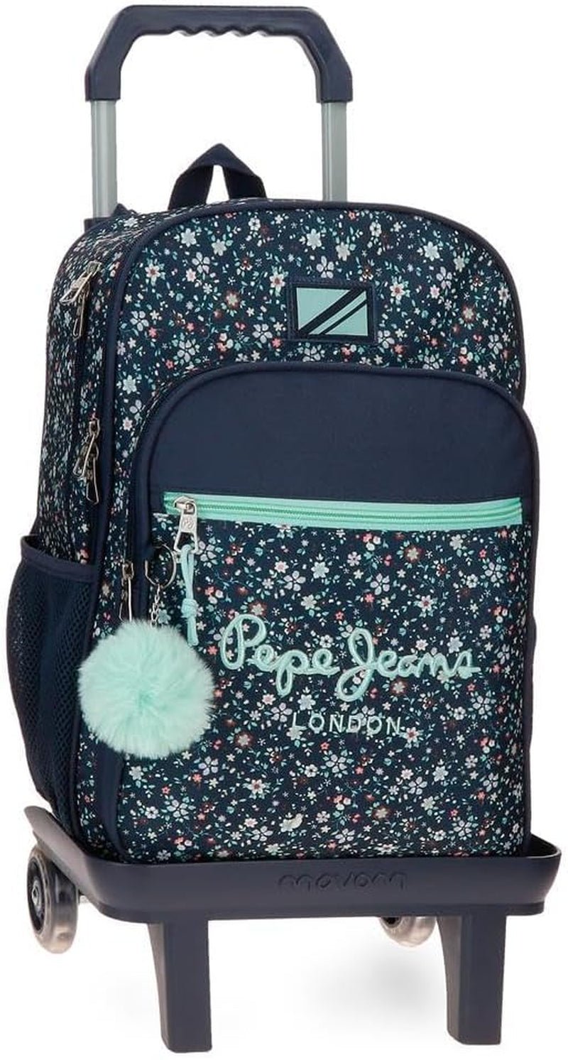 Pepe Jeans Alenka sac à dos scolaire avec trolley, bleu, 30 x 40 x 12 cm, polyester, 14,4 l, bleu, sac à dos scolaire avec trolley Sacs à dos et cartables Premium Naty Shop Rucksack + Trolley