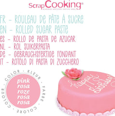 ScrapCooking - Rouleau de fondant rose â'¬ 36 cm - Fondant noir roulé 430 g - Cake topper fondant topper décoration pour gâteaux, pâtisserie, anniversaires, fêtes - Rose - 7264 Pâte à sucre Naty Shop