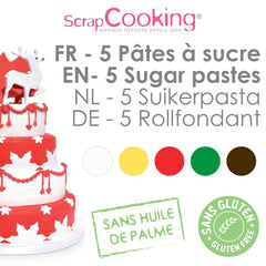 ScrapCooking - Lot de 5 Fondants - blanc, jaune, rouge, vert et marron - 5 x 80g - pâte à sucre pour gâteaux Décorations de gâteaux Anniversaire Noël - sans gluten et sans huile de palme - 7257 Naty Shop Sugarpaste