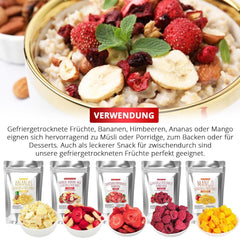 Coffret dégustation fruits lyophilisés 5x40g, mélange fraise fruitée lyophilisée, framboise, ananas, mangue et fraise-banane, sans additifs, fabriqué en Allemagne Produits déshydratés Naty Shop