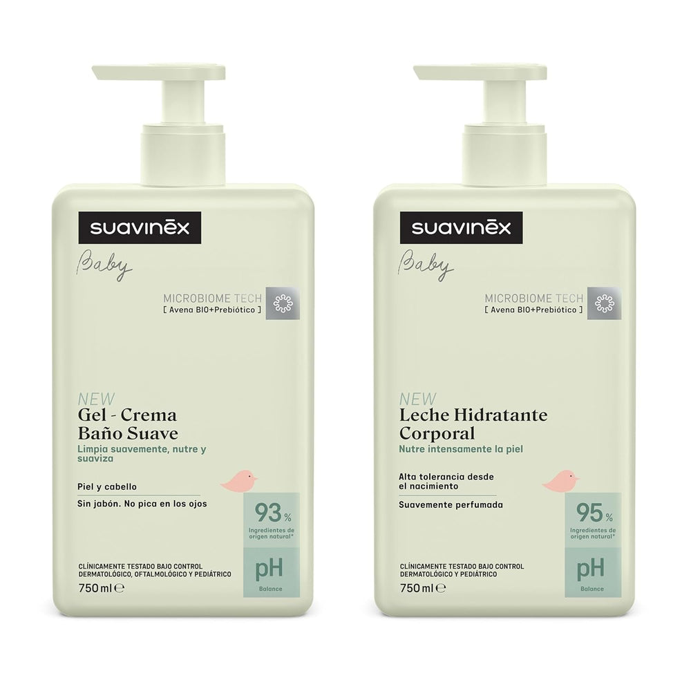 Suavinex, Syndet shampoing bébé peau et cheveux, sans savon, 750 ml + lotion corporelle hydratante, 750 ml, adapté aux peaux sensibles et aux nouveau-nés, avec 90% à 93% d'ingrédients naturels. Enfants - Bains et soins Naty Shop Default title