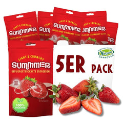Summmer căpșuni liofilizate - pachet de 5 - fără zahăr, 100% naturale, delicioase gustări crocante pentru copii și adulți, ideale pentru cereale și cutii de prânz (55g) Produse deshidratate Naty Shop Pachet de 5 Căpșuni