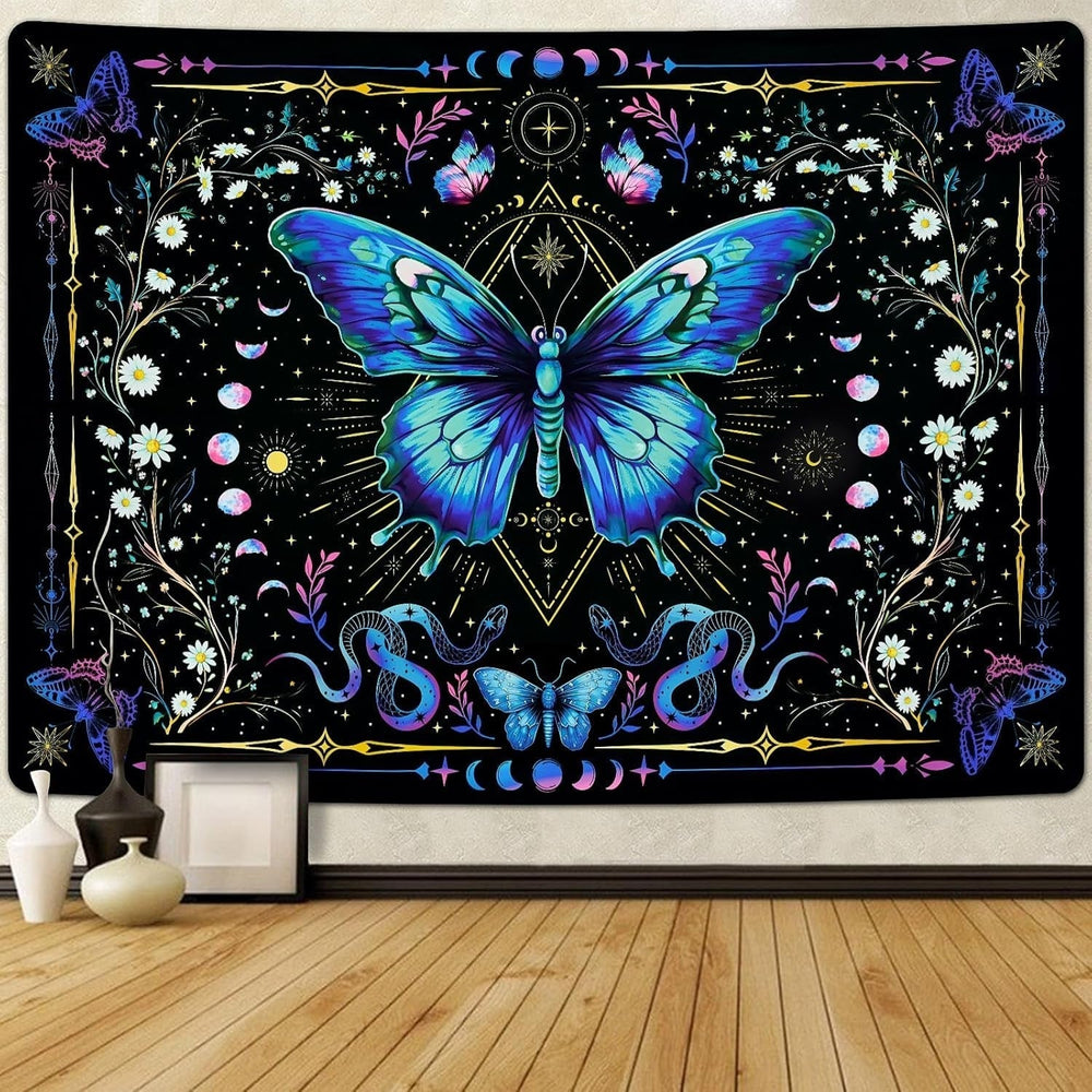 Tapisserie alishomtll papillon phase de lune floral marguerite noir Accueil - Accessoires et Décorations Naty Shop Multi 210L X 150B Cm