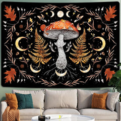 Tapisserie alishomtll vintage champignon lune feuille d'érable botanique Maison - Accessoires et Décorations Naty Shop