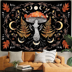 Tapisserie alishomtll vintage champignon lune feuille d'érable botanique Maison - Accessoires et Décorations Naty Shop