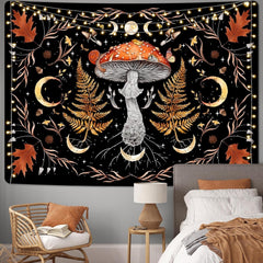 Tapisserie alishomtll vintage champignon lune feuille d'érable botanique Maison - Accessoires et Décorations Naty Shop