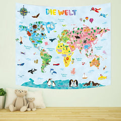 Tapisserie Bashom Carte du monde animalier allemand pour enfant Accueil - Accessoires et Décoration Naty Shop