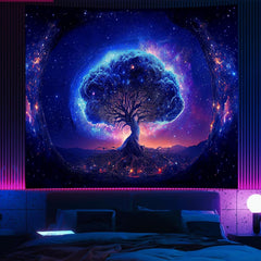 Tapisserie arbre lumière noire esthétique spatiale Maison - Accessoires et Décorations Naty Shop