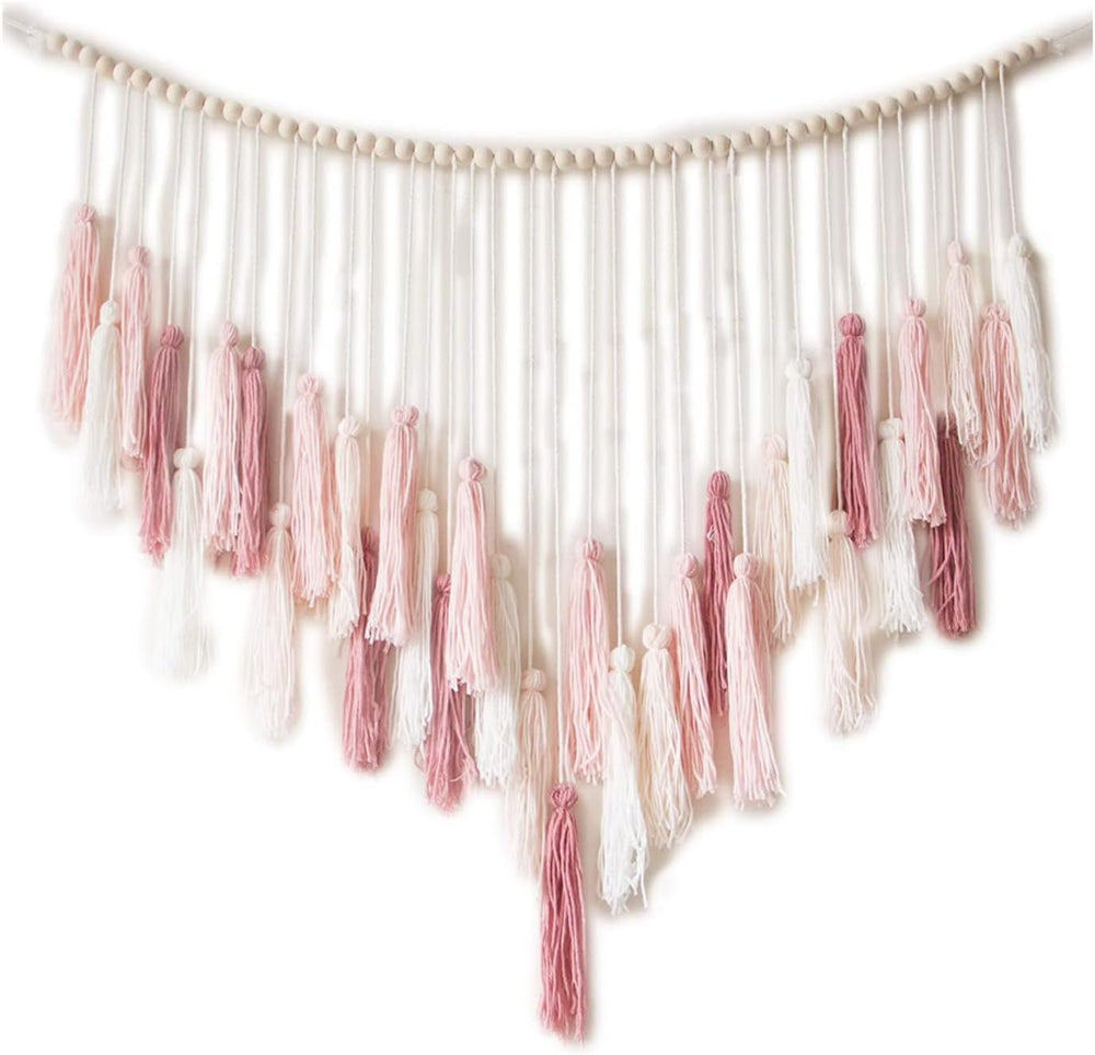 Tapisserie déco suspendue tissée pastorale en perles de bois Maison - Accessoires et Décorations Naty Shop Rose