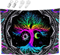 Tapisserie fluorescente arbre vie lune psychédélique Accueil - Accessoires et Décorations Naty Shop