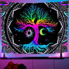Tapisserie fluorescente arbre vie lune psychédélique Accueil - Accessoires et Décorations Naty Shop Default Title