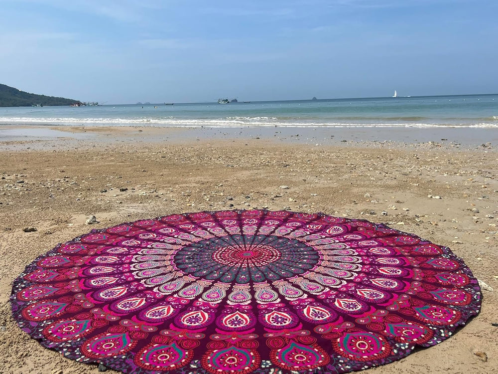 Serviette de plage tapisserie Inde ronde mandala hippie violet Accueil - Accessoires et Décorations Naty Shop Default Title