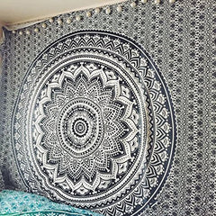Tapisserie indienne mandala psychédélique noir blanc India Accueil - Accessoires et Décorations Naty Shop