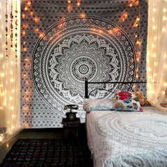 Tapisserie indienne mandala psychédélique noir blanc India Accueil - Accessoires et Décorations Naty Shop