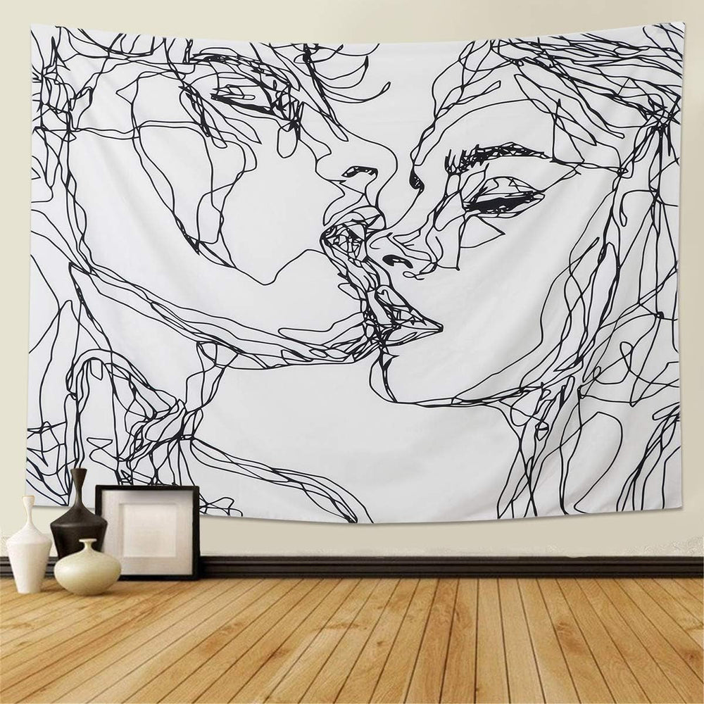 Tapisserie lomohoo croquis abstrait art noir blanc baiser Accueil - Accessoires et Décorations Naty Shop Art croquis abstrait 130L X 150B Cm