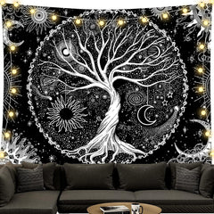 Tapisserie arbre de vie noir et blanc tapisserie phases de lune Maison - Accessoires et Décorations Naty Shop Arbre de vie 200L X 150B Cm