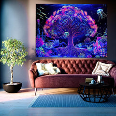 Tapisserie suaywo psychédélique fluorescent arbre vie chambre Maison - Accessoires et Décorations Naty Shop