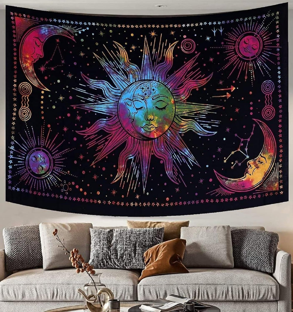 Tapisserie soleil lune étoile spirituel esthétique arc-en-ciel coton Maison - Accessoires et Décorations Naty Shop Arc-en-ciel 210L X 140B Cm