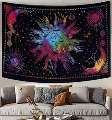 Tapisserie soleil lune étoile spirituel esthétique arc-en-ciel coton Maison - Accessoires et Décorations Naty Shop Arc-en-ciel 210L X 140B Cm